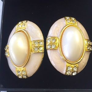 Faux Pearl, Enamel, Gold-tone & Crystal Earrings